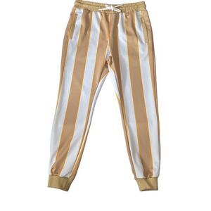 W Jianwang Men’s Casual Tan Orange White Retro Stripe Cuff Track Pants Sz Small